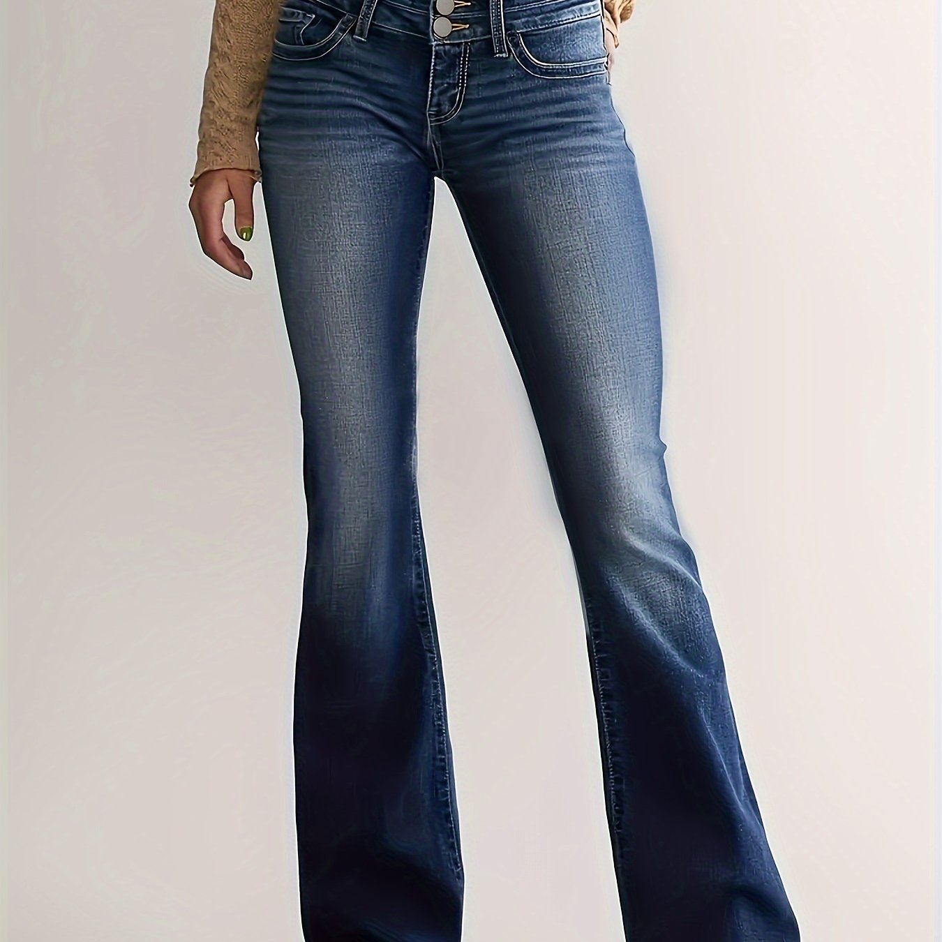 High-waisted flared jeans - medium blauwe dames denim broek