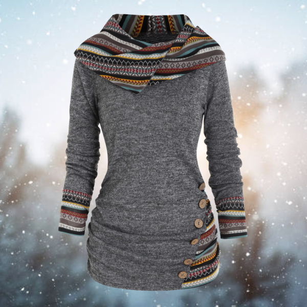 Hoodie met capuchon - dames fleece trui met tribal patroon - Bakkermode.nl