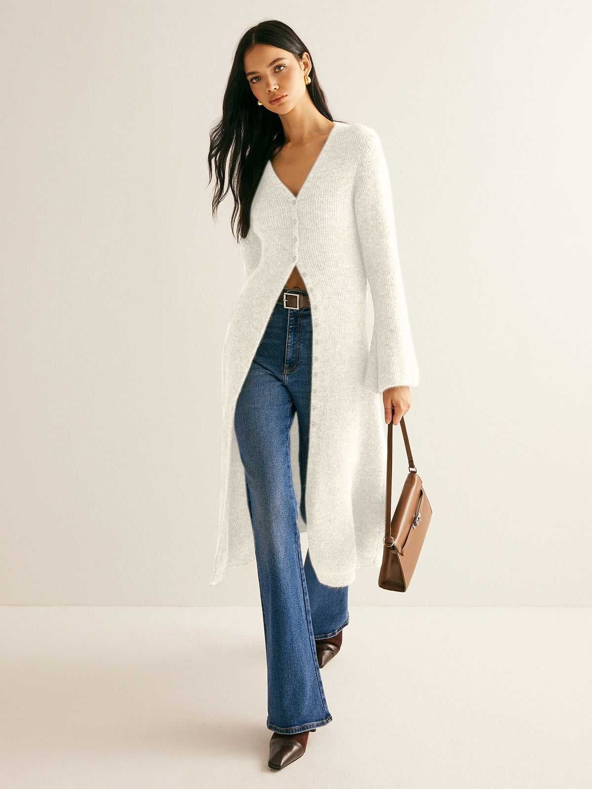 V-hals split-breasted sweaterjurk - gebreide jurk met stijlvolle pasvorm - Bakkermode.nl