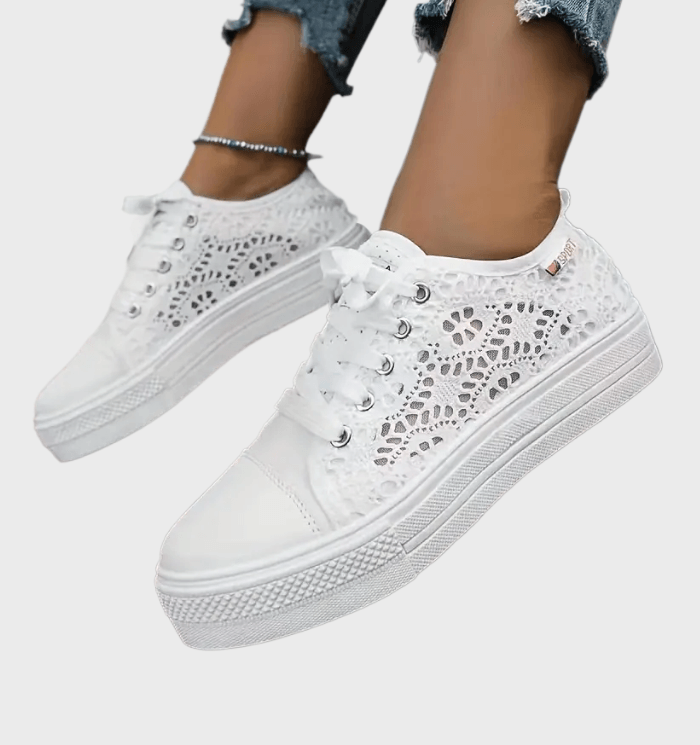 Dames lage sneakers - chique witte canvas veterschoenen voor casual momenten