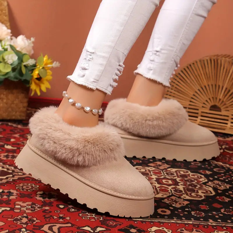Faux fur gevoerde slippers - dames slip-on schoeisel - Bakkermode.nl