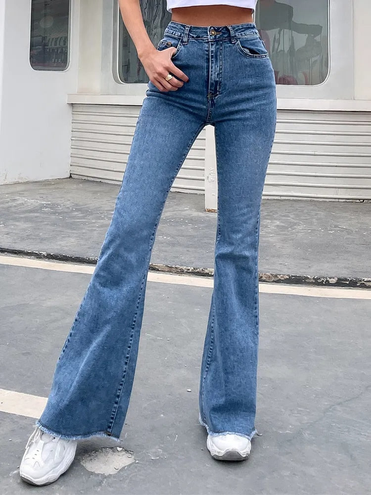 Flared jeans - trendy hoge taille dames denim broeken