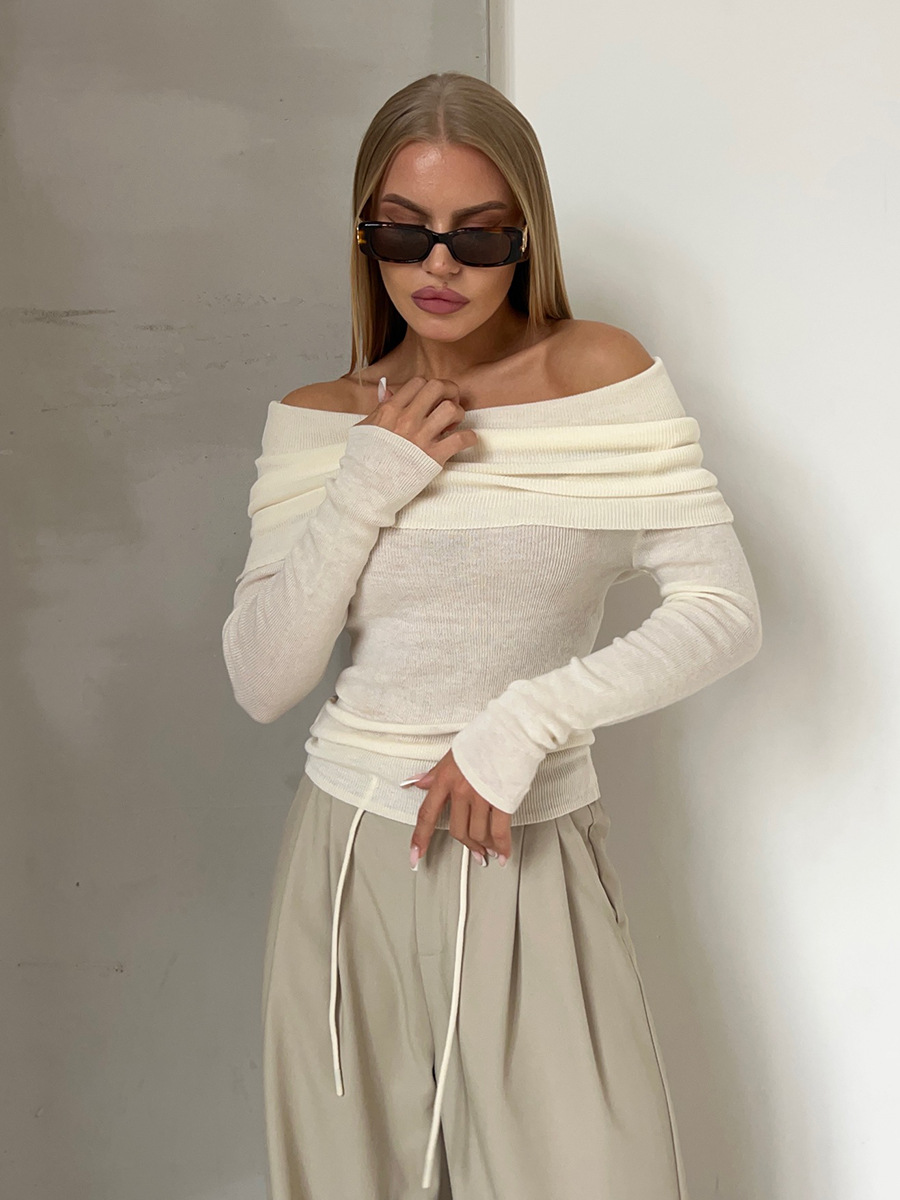 Dames off-shoulder gebreide trui - chique lange mouwen top voor casual of avondkledij