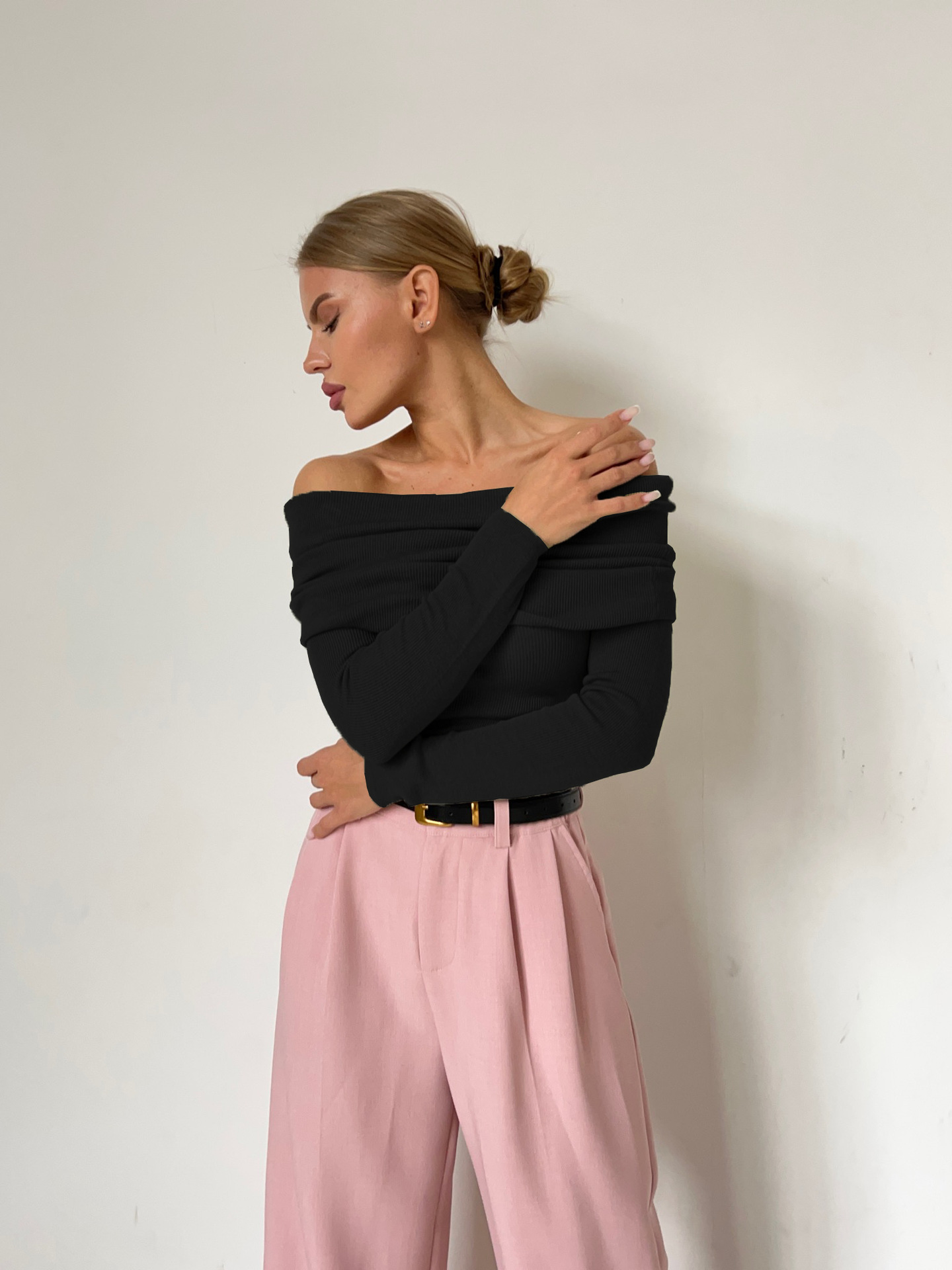 Dames off-shoulder gebreide trui - chique lange mouwen top voor casual of avondkledij