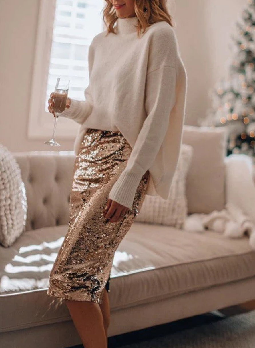 Dames midi rok met pailletten - elegante avondjurk voor speciale gelegenheden