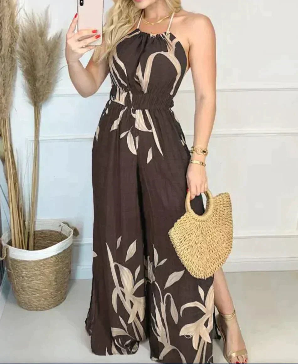 Dames casual jumpsuit met bloemenprint - halteroverall voor de zomer
