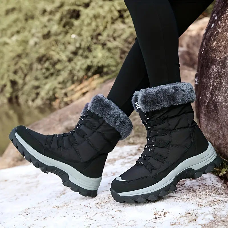 Hoge winterlaarzen voor dames - warme, antislip zwarte snowboots - Bakkermode.nl