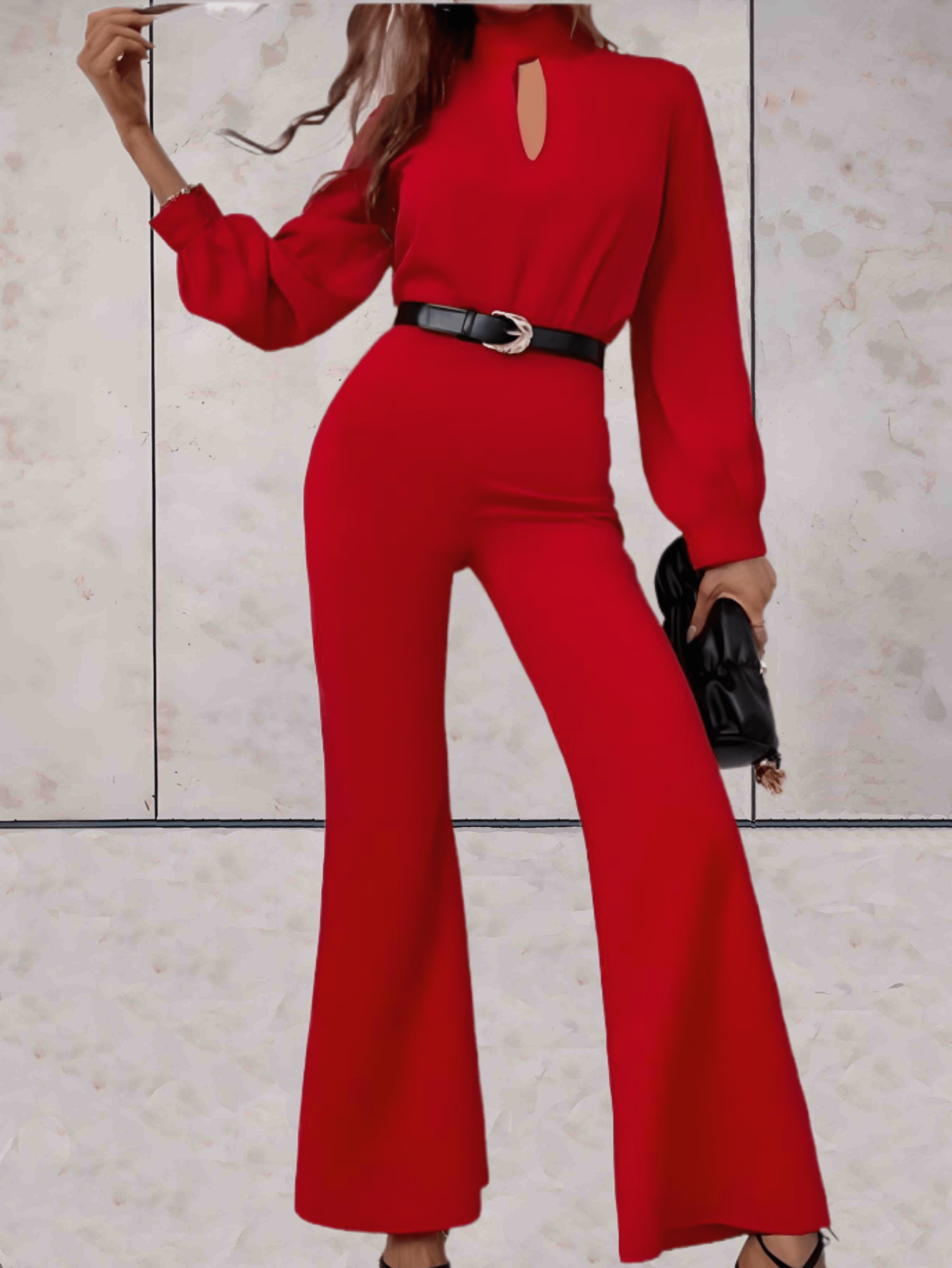 Fiona - stijlvolle rode jumpsuit voor dames met flaired broekspijpen