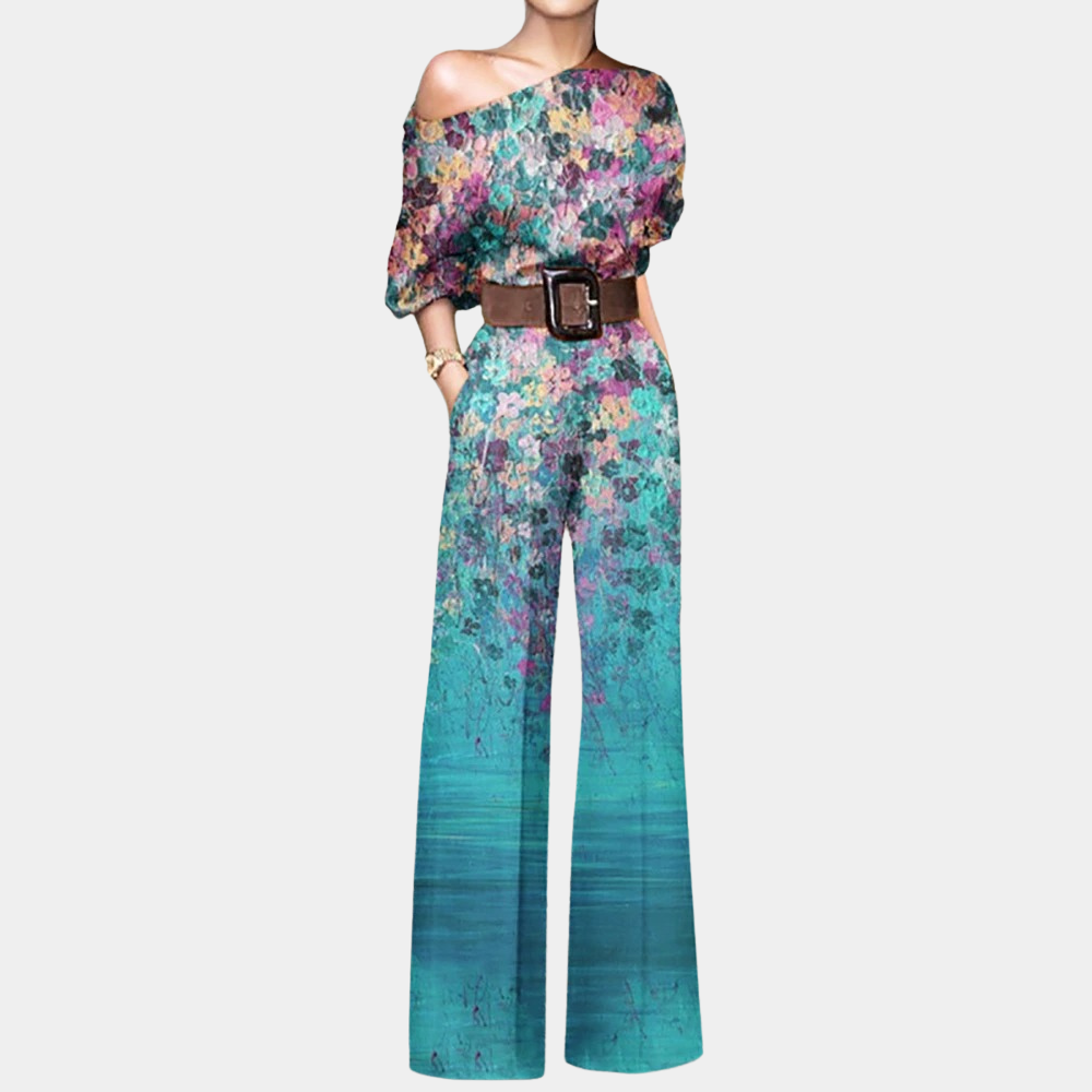 Dames jumpsuit off-shoulder met vlinderprint - elegante outfit voor bijzondere gelegenheden