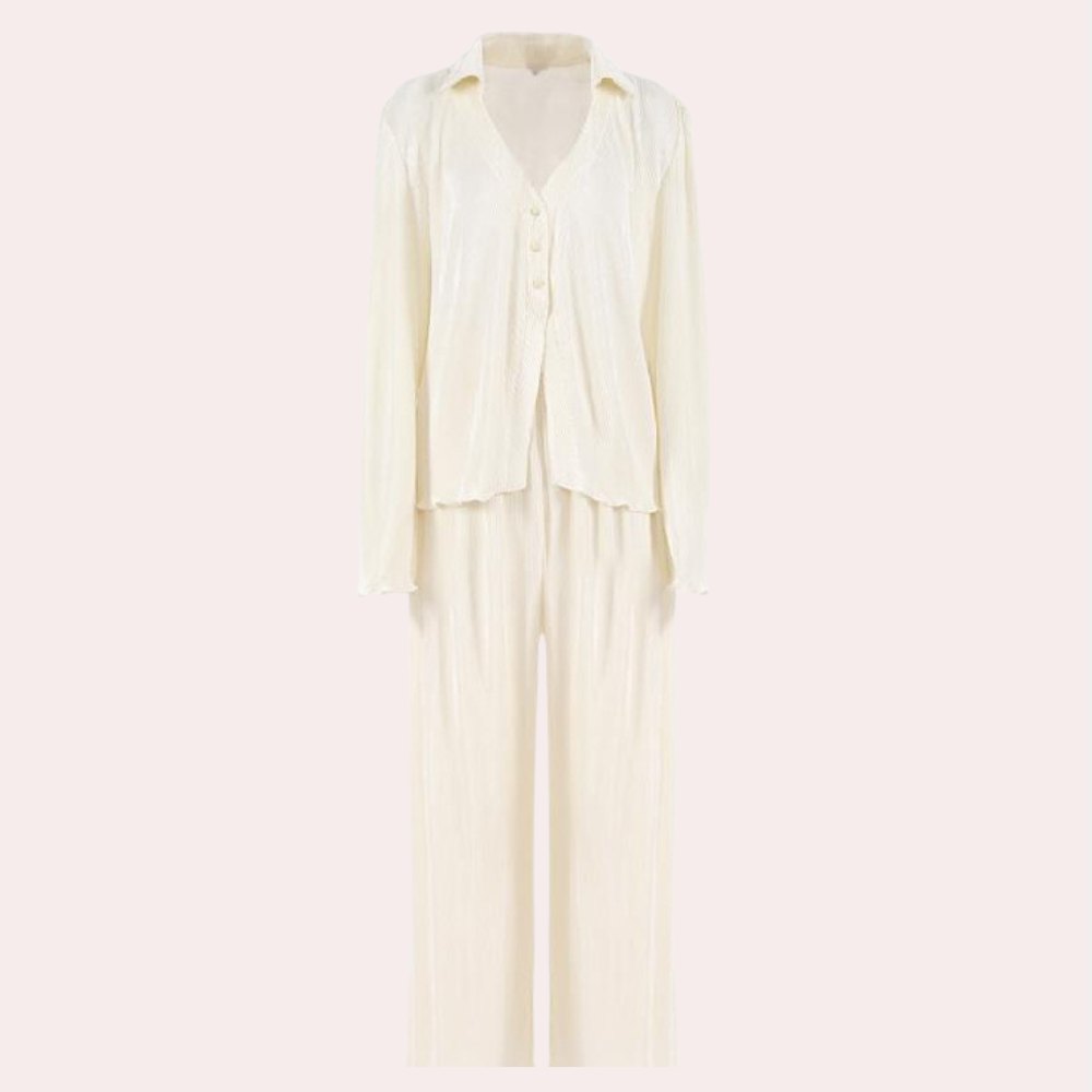 2-delige geplooide loungewear set - elegante zwarte damesoutfit