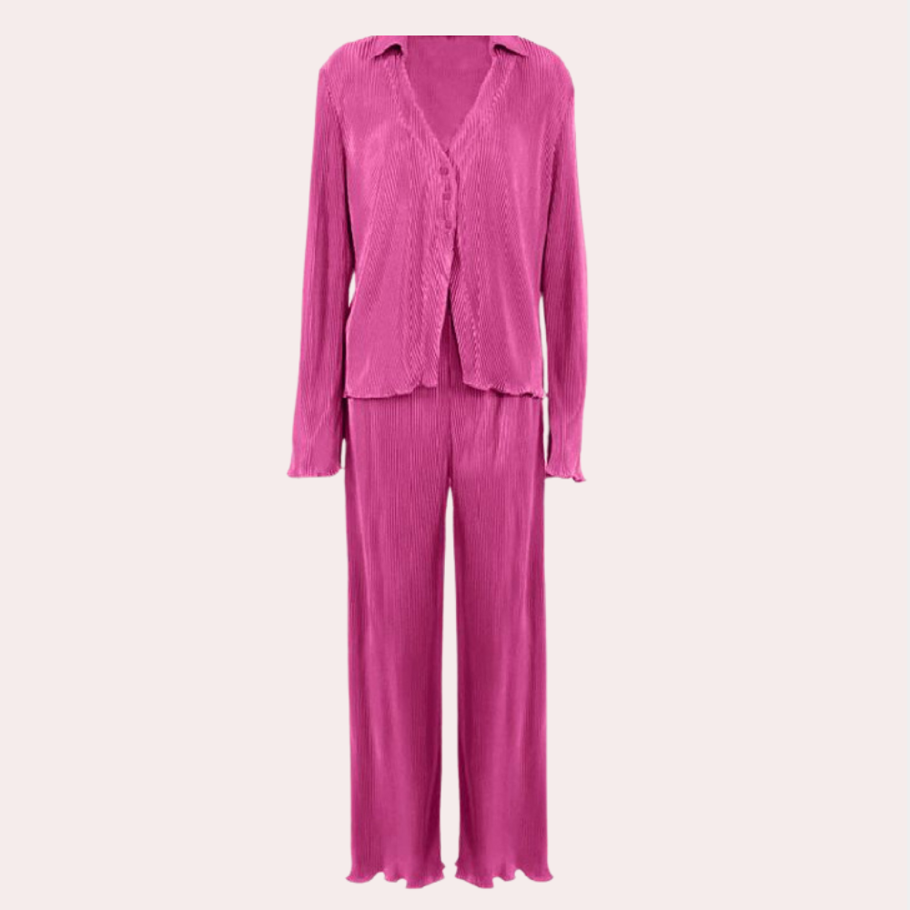 2-delige geplooide loungewear set - elegante zwarte damesoutfit