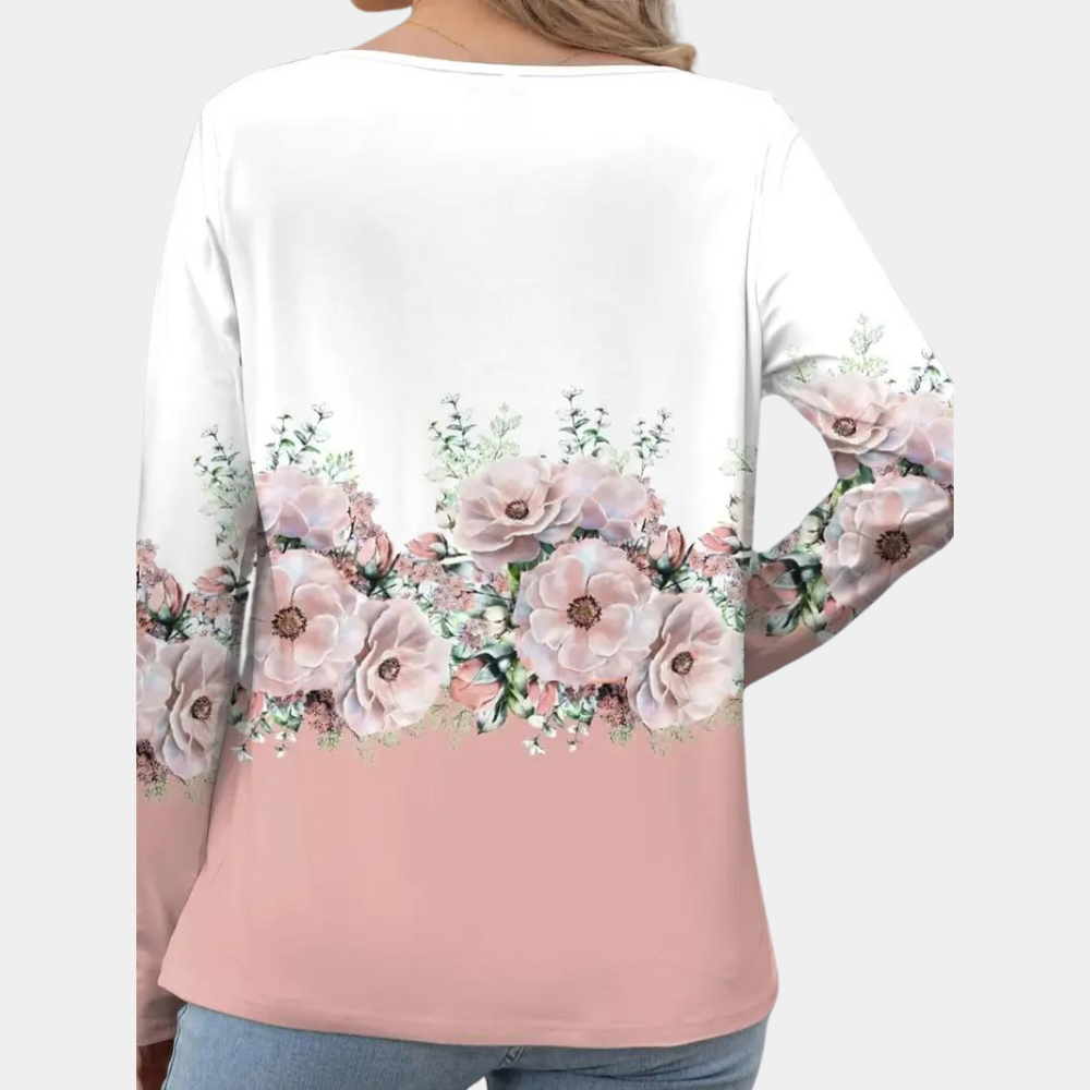 Vrouwen elegante blouse unieke design casual uitjes - verfijnde lange mouwen top in roze en bruin, zachte stof