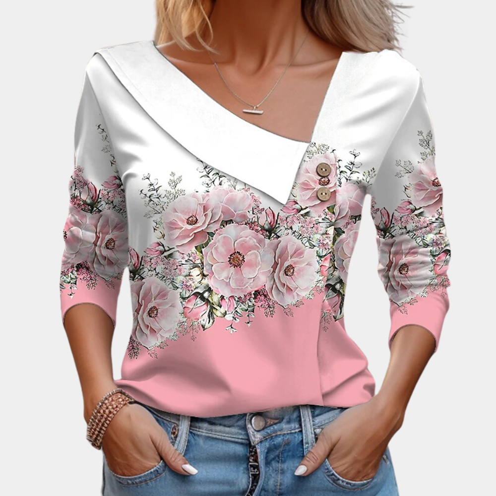Vrouwen elegante blouse unieke design casual uitjes - verfijnde lange mouwen top in roze en bruin, zachte stof