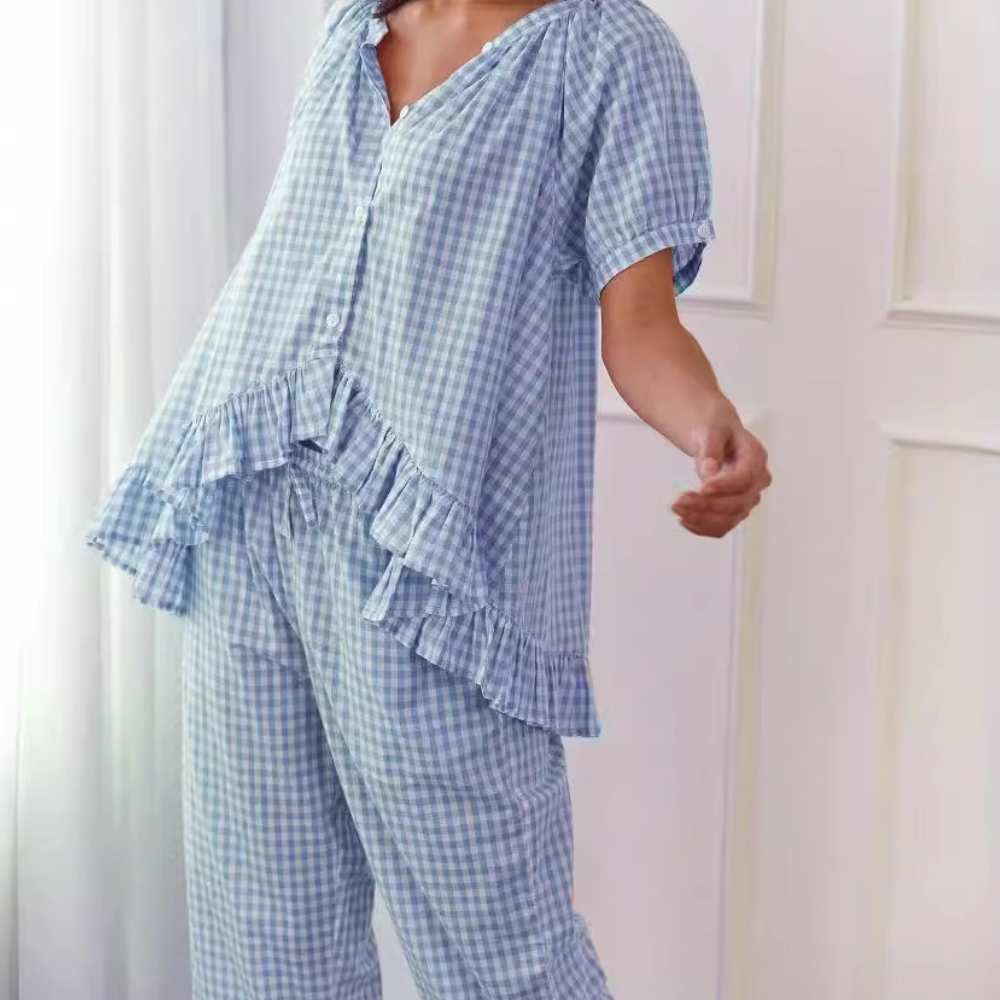 2-delige ruitjes loungewear set - stijlvolle dames pyjama ensemble