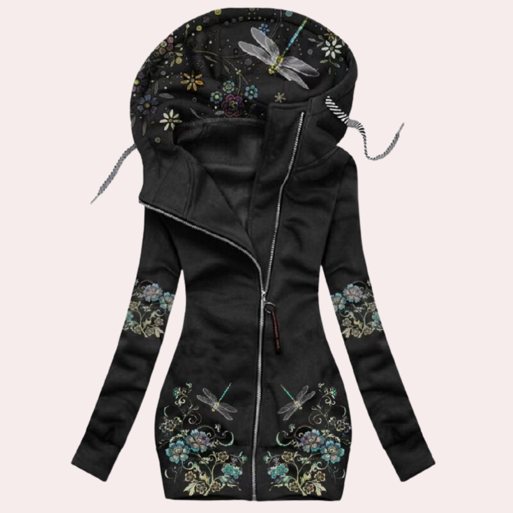 Bloemen zip-up hoodie - trendy dames lange mouw sweatshirt