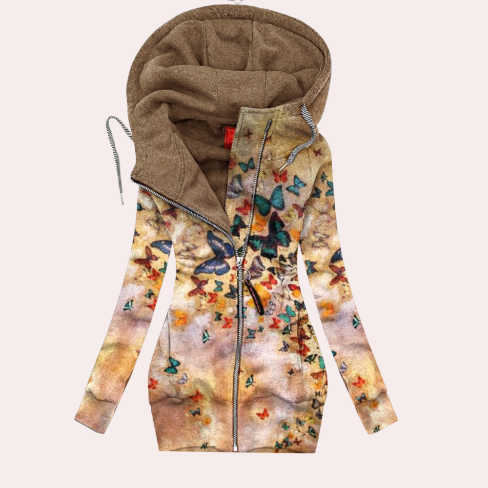 Bloemen zip-up hoodie - trendy dames lange mouw sweatshirt