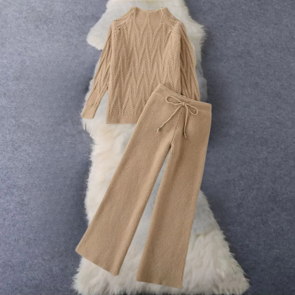 2-delige gebreide lounge set - stijlvolle damestrui en broek combinatie