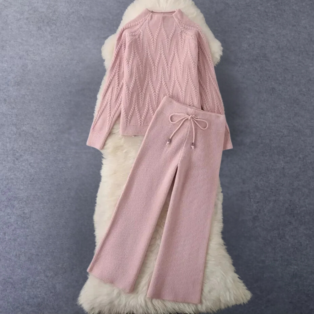 2-delige gebreide set - stijlvolle dames textuurtrui en broek