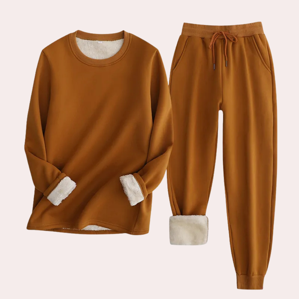 2-delige loungewear set - zachte dames fleece sweatshirt en joggers - Bakkermode.nl
