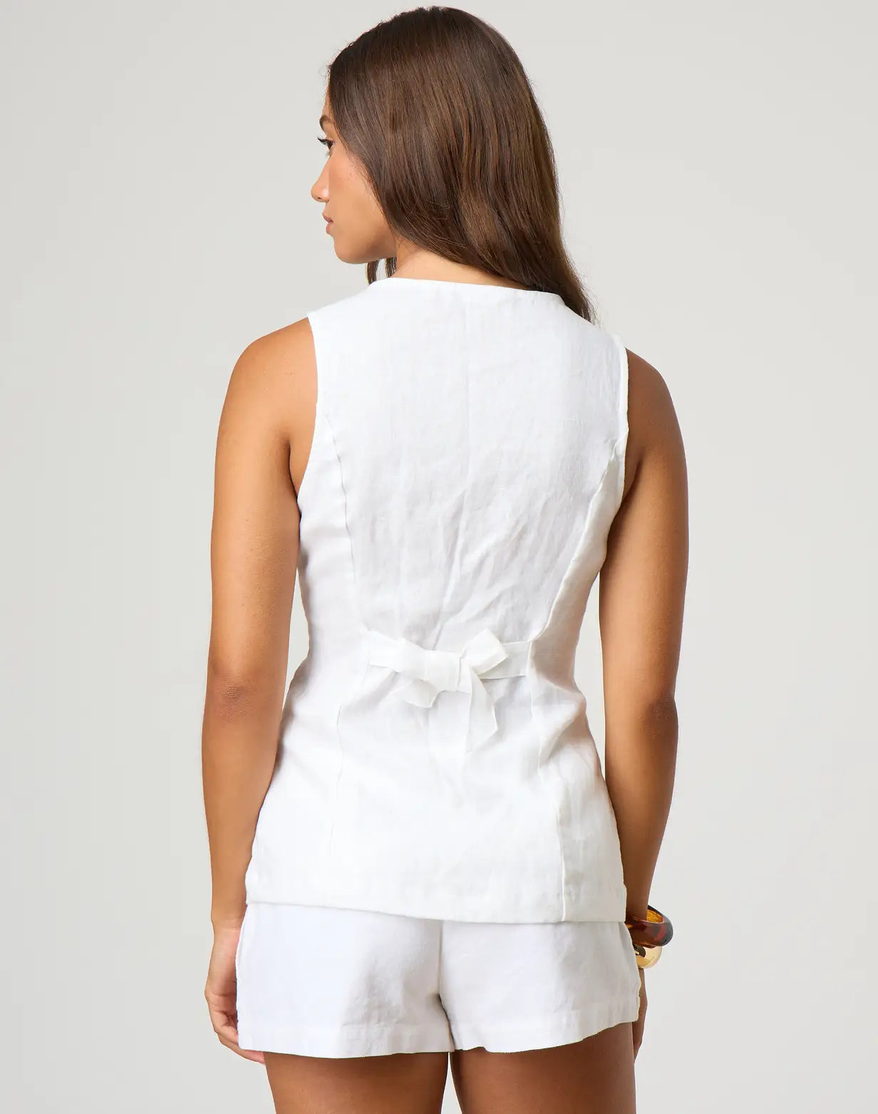 Dames linnen mix micro shorts & mouwloos top set - luchtige zomerset