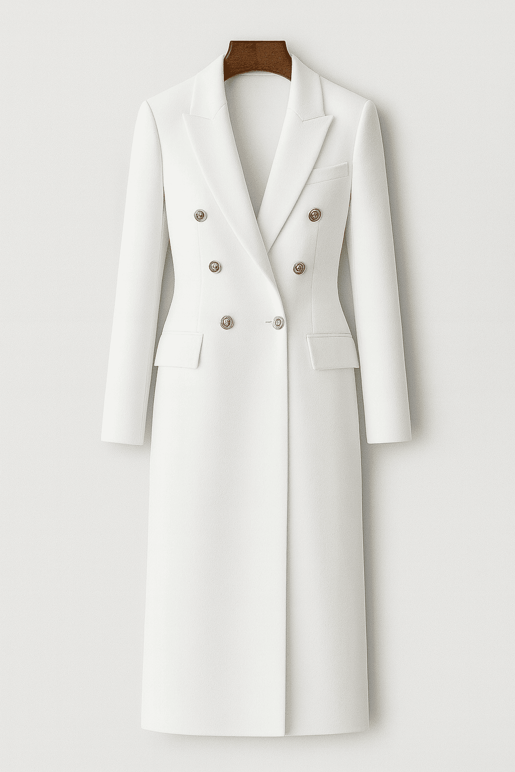 Dames blazer chique lang winterjas - stijlvolle witte dubbele knoop buitenkleding voor kantoor en avondwear