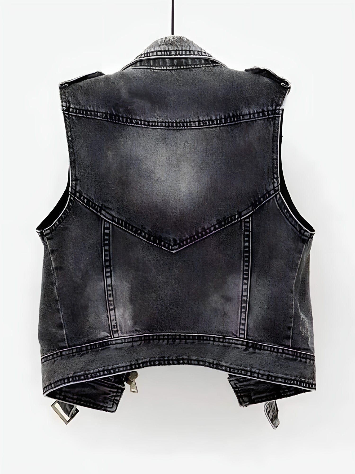 Dames gilets & vesten donkergrijze leren biker vest - trendy mouwloos jack voor vrijetijdskleding