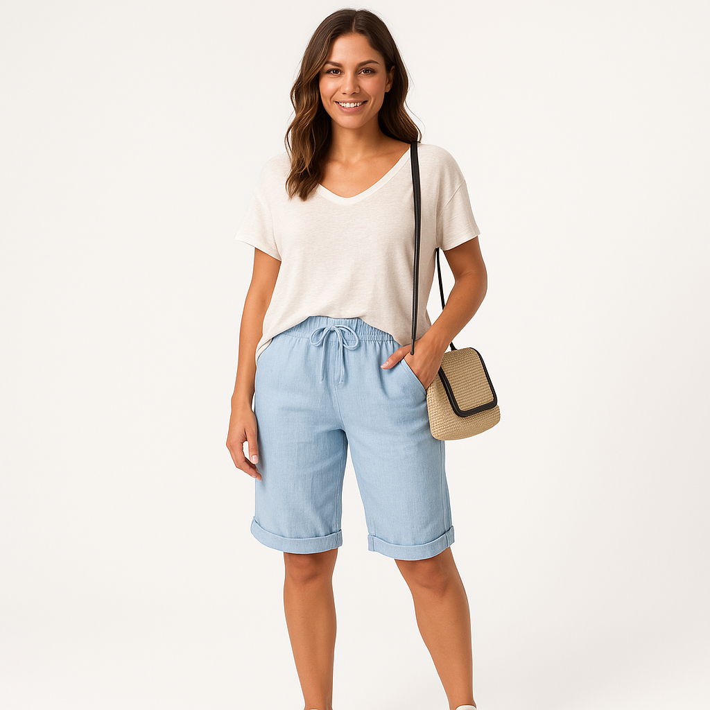 Dames linnen shorts - ademende elastische taillebroeken voor dagelijks gebruik
