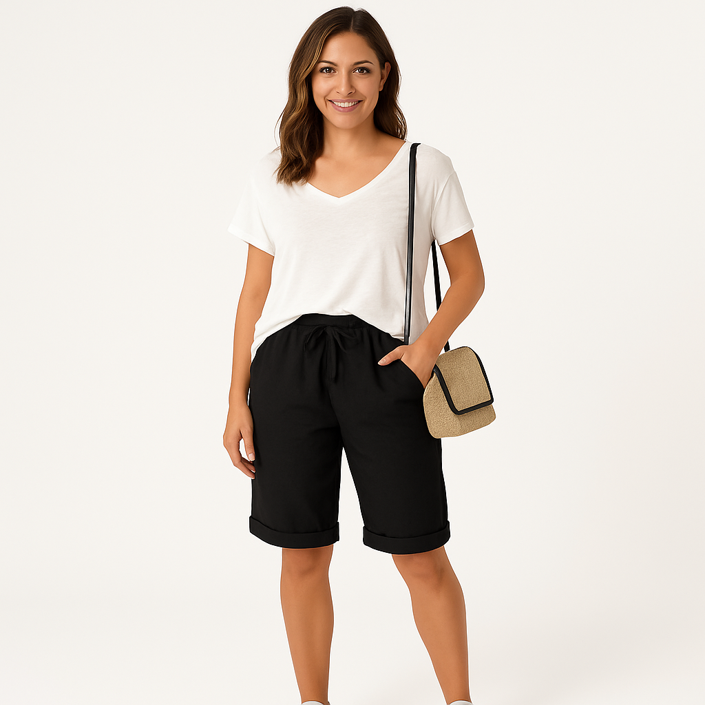 Dames linnen shorts - ademende elastische taillebroeken voor dagelijks gebruik