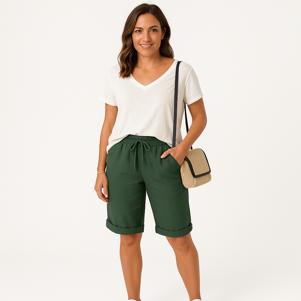 Dames linnen shorts - ademende elastische taillebroeken voor dagelijks gebruik