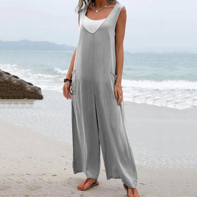 Dames casual jumpsuit met relaxte pasvorm en zakken - veelzijdig mouwloos ontwerp voor elke dag