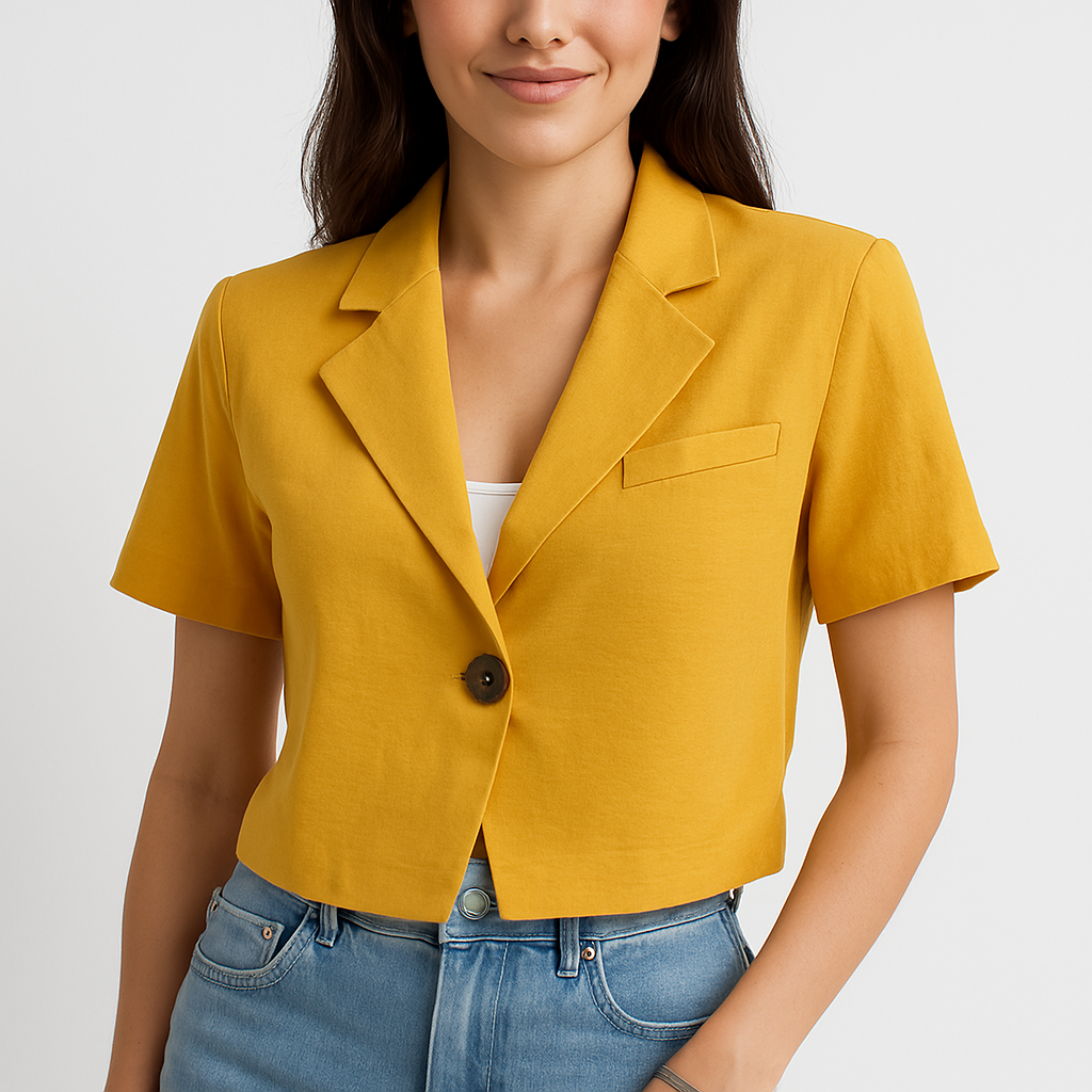 Dames cropped blazer - getailleerde korte mouwen jas in stijlvol ontwerp voor kantoor en casual