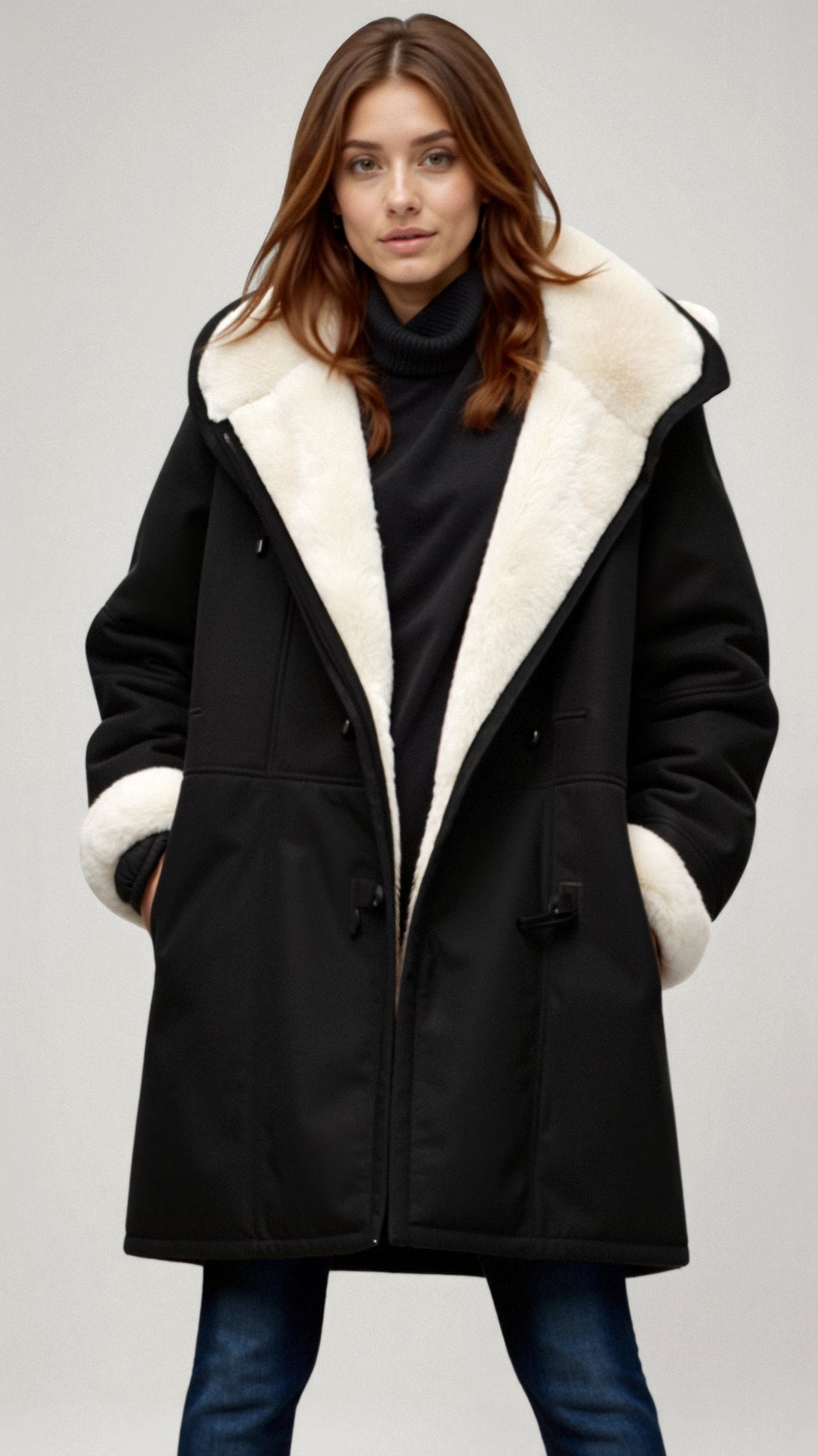 Wollen blend capuchoncoat - stijlvolle warme damesouterwear