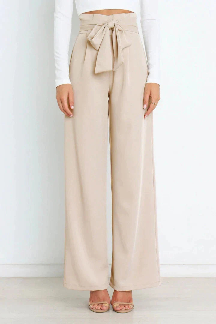 Brede leg trousers - hoge taillebroek met strikdetail voor een chique look