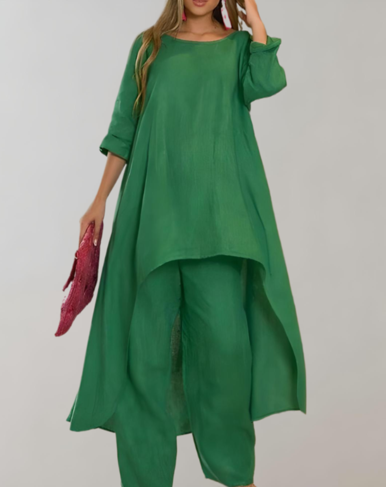 Dames asymmetrische tuniekjurk en broekset - lichtgewicht ensemble voor casual gelegenheden