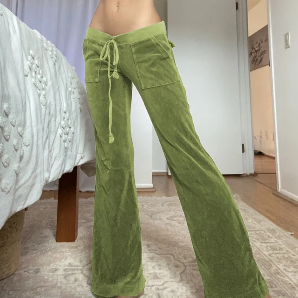 Dames casual sweatpants - lichtgewicht flared broek in gezellig groen voor dagelijks gebruik - voor thuis en casual uitjes