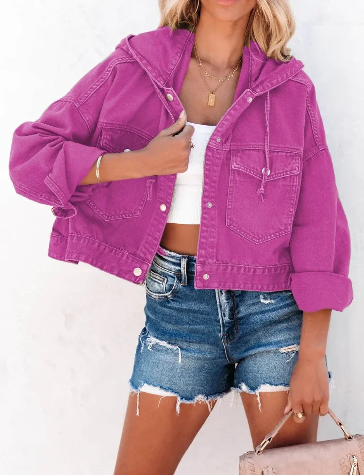 Denimjack - chique dames cropped jack met capuchon
