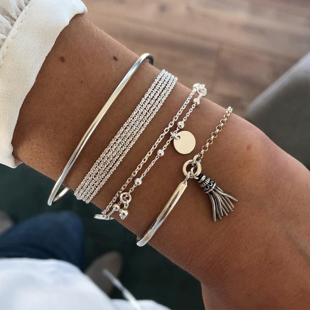 5-delige zilveren armbandenset - boho charme accessoires voor dames