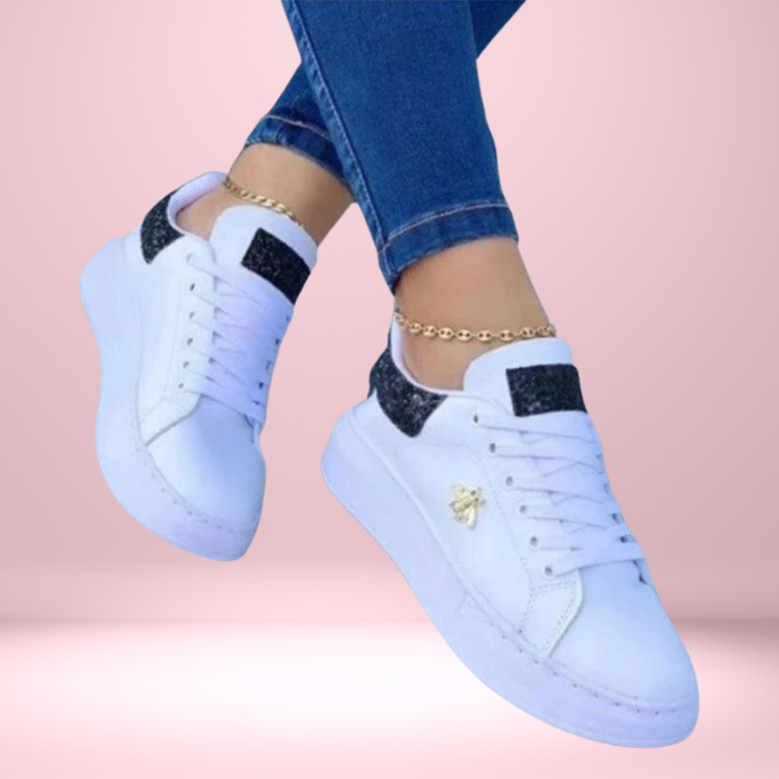 Dames glitzy sneakers - stijlvolle witte sneakers met glitterdetails