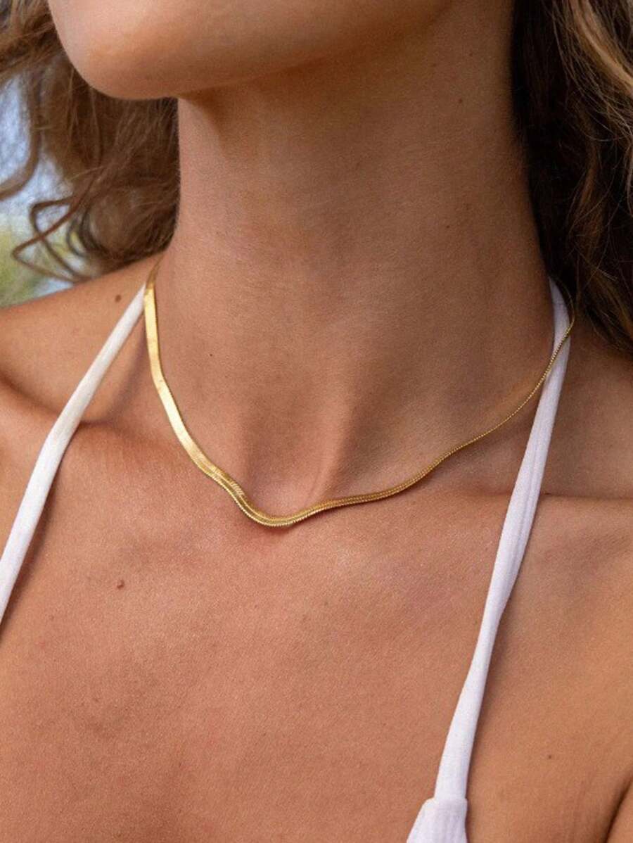 Gouden herringbone ketting - elegante damesaccessoire