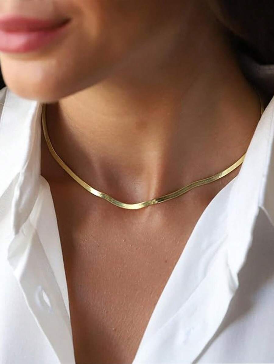 Gouden herringbone ketting - elegante damesaccessoire
