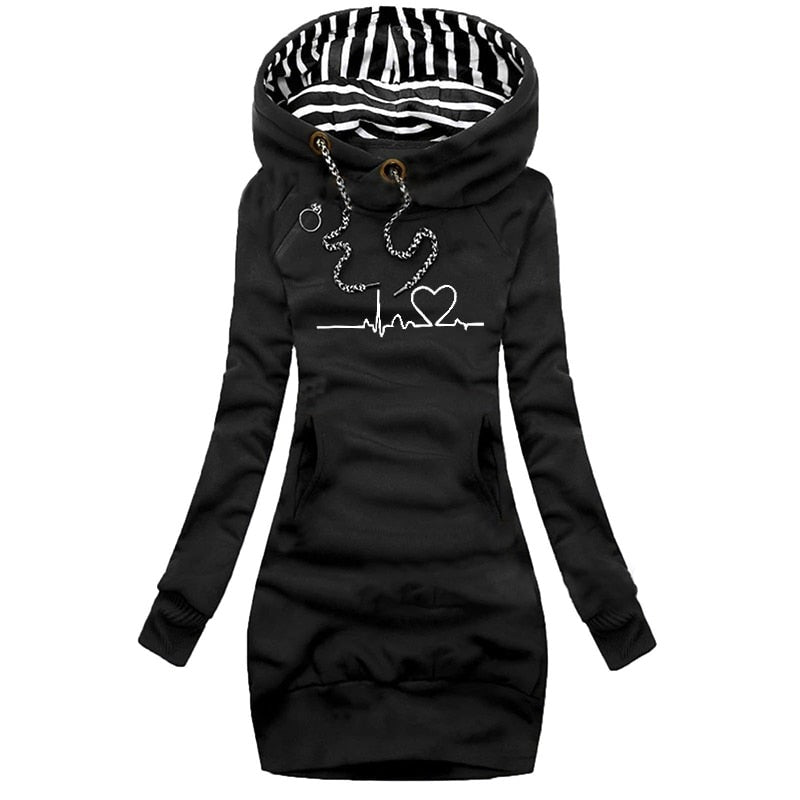 Hooded pullover jurk - stijlvolle dames winter hoodie jurk - Bakkermode.nl