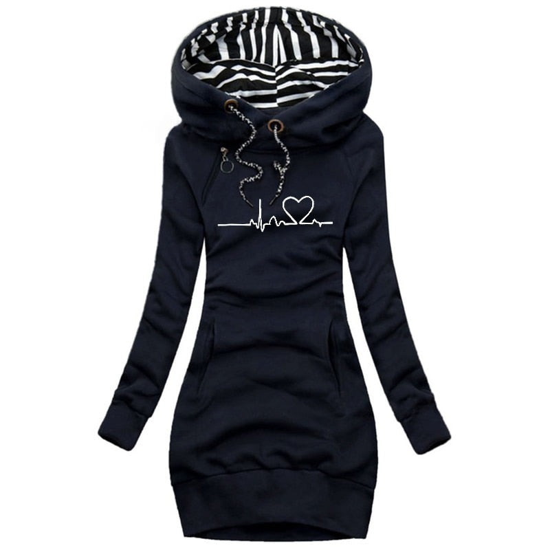 Hooded pullover jurk - stijlvolle dames winter hoodie jurk - Bakkermode.nl