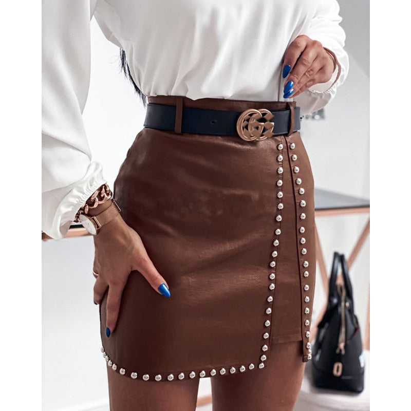 Faux leren mini rok - trendy damesrok met studs