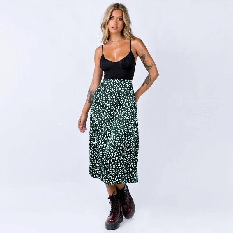 Luipaardprint midi rok met split - Bakkermode.nl