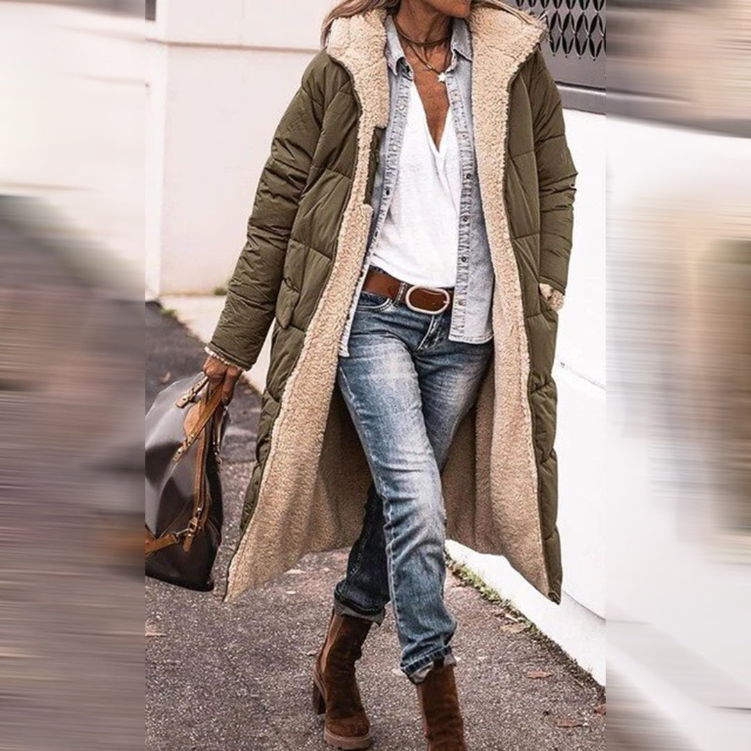 Gevoerde lange jas - modieuze dames fleece-jas