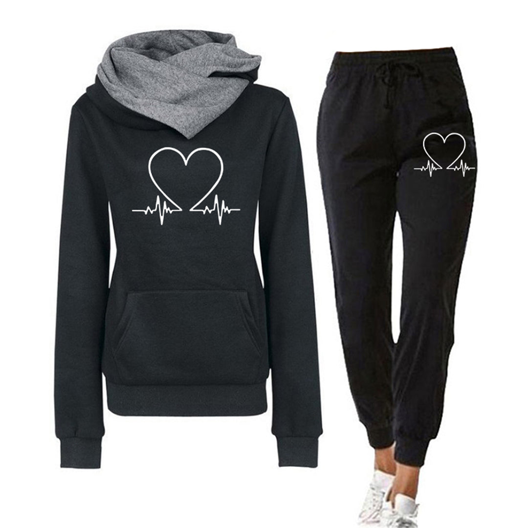 2-delig trainingsset - dames hoodie met hartslagprint en joggers