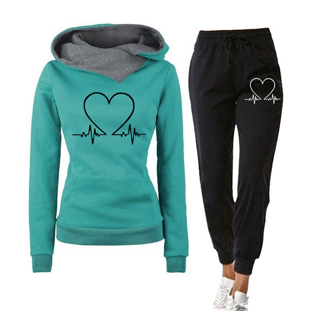 2-delig trainingsset - dames hoodie met hartslagprint en joggers