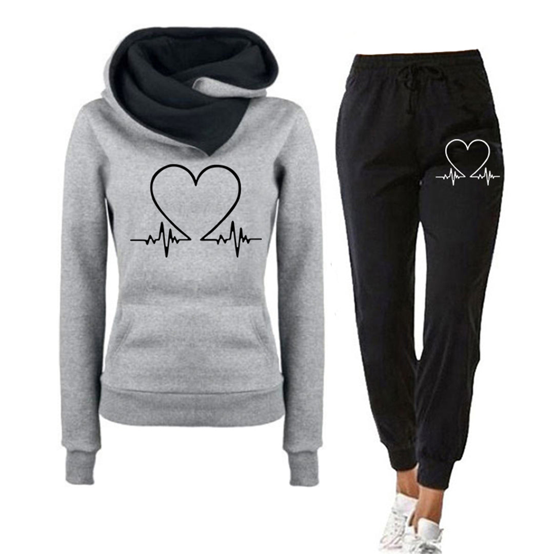 2-delig trainingsset - dames hoodie met hartslagprint en joggers