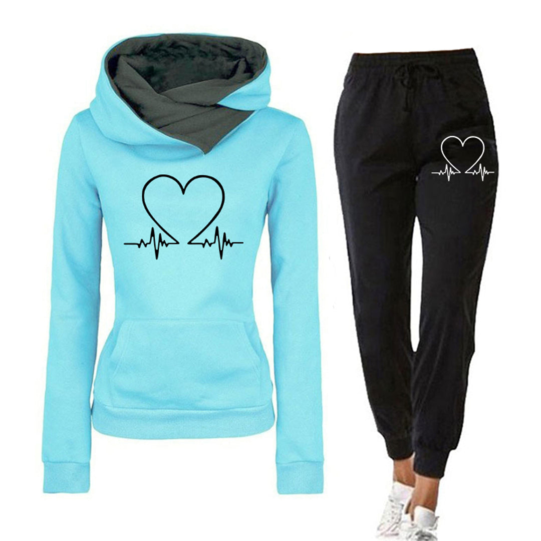 2-delig trainingsset - dames hoodie met hartslagprint en joggers