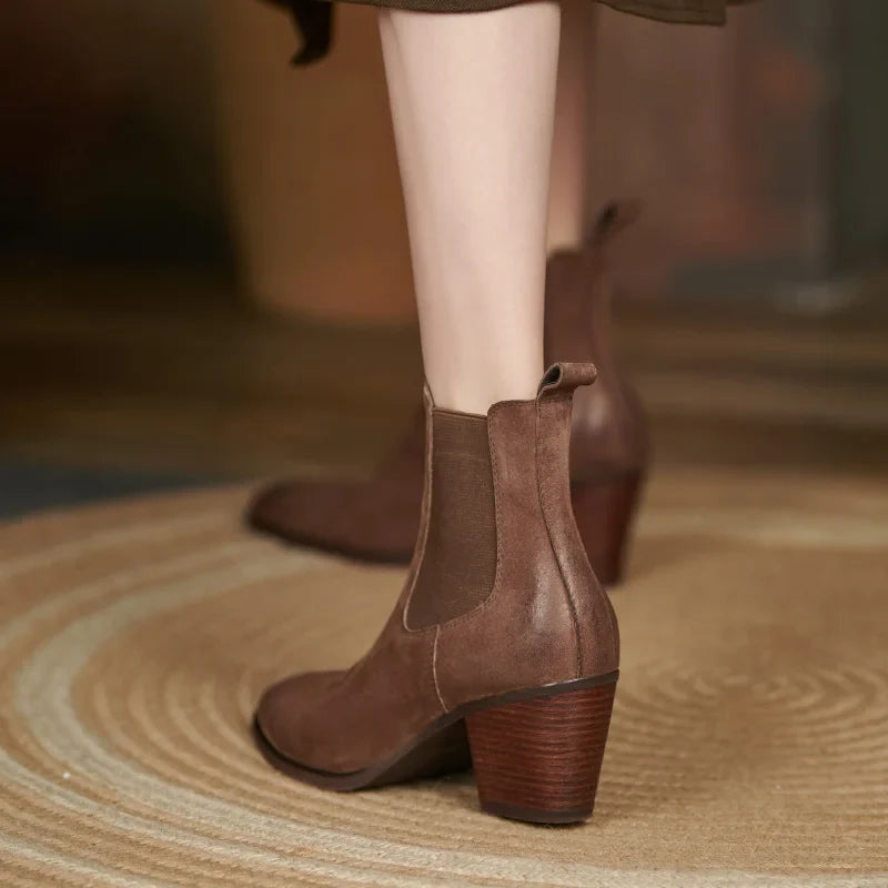 Western leren enkellaarzen dames – comfortabele blokhak - Bakkermode.nl